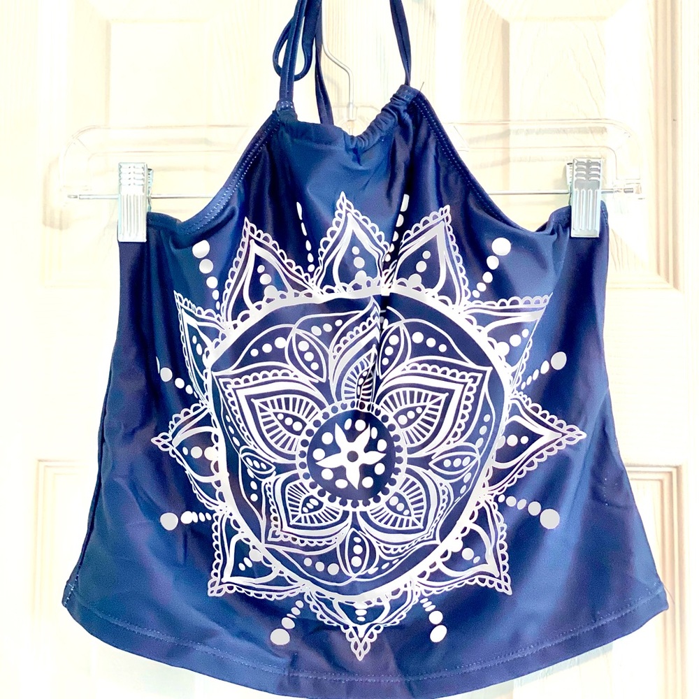 Mandala print crop tankini with high-waist